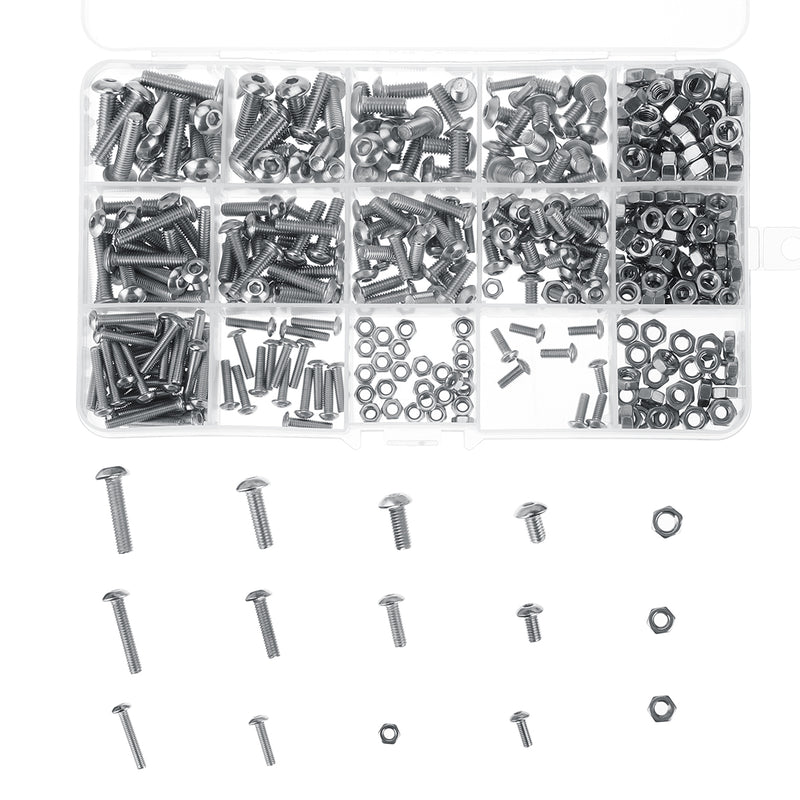 440Pcs/Set Stainless Steel Screw Bolt Nut Round Head Cap Socket Hex Bolt M3 M4 M5