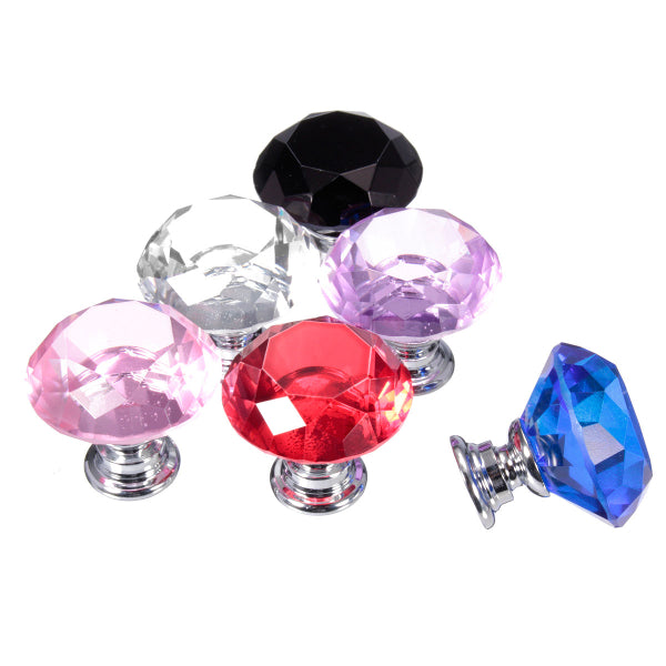 5Pcs 30mm Diamond Crystal Glass Door Drawer Cabinet Furniture Handle Knobs