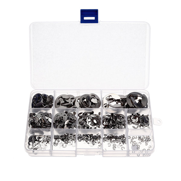 515pcs 304 Stainless Steel E-type Circlip 1.5MM-15MM 15 Size Snap Ring with Box