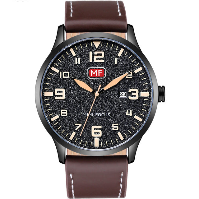 MINI FOCUS MF0158G Ultra Thin Casual Style Men Watch Date Display Leather Strap Quartz Watch