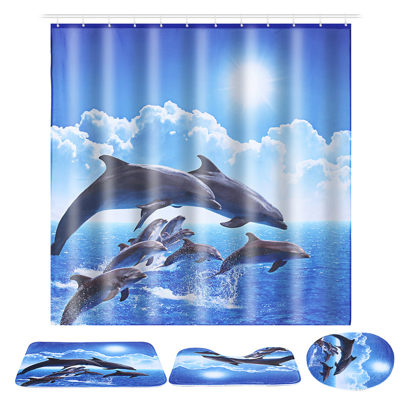 Shower Curtain Bath Pad Pedestal Rug Lid Toilet Cover Art Fashion Dolphin
