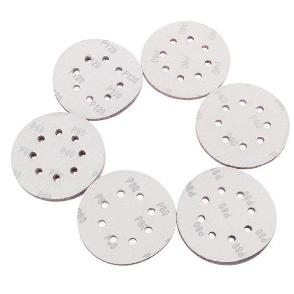 50pcs 125mm 8 Holes Hook Loop Sanding Discs 40/60/80/100/120 Grit Sander Pad Set