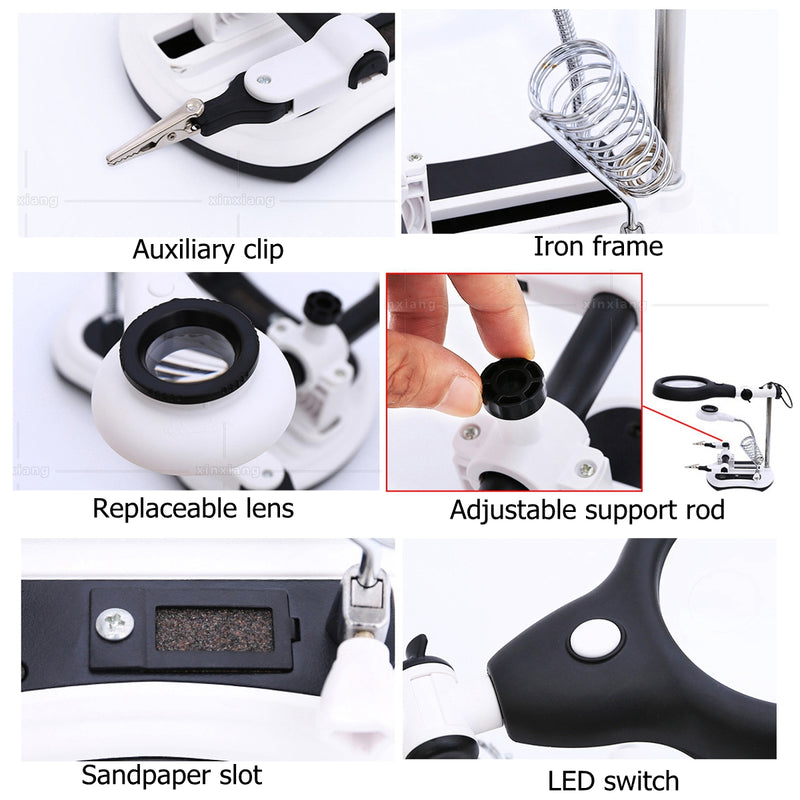 10X Soldering Magnifier Desk Lamp Repair Clamp Desktop Magnifying Glasses with 18 LED Light