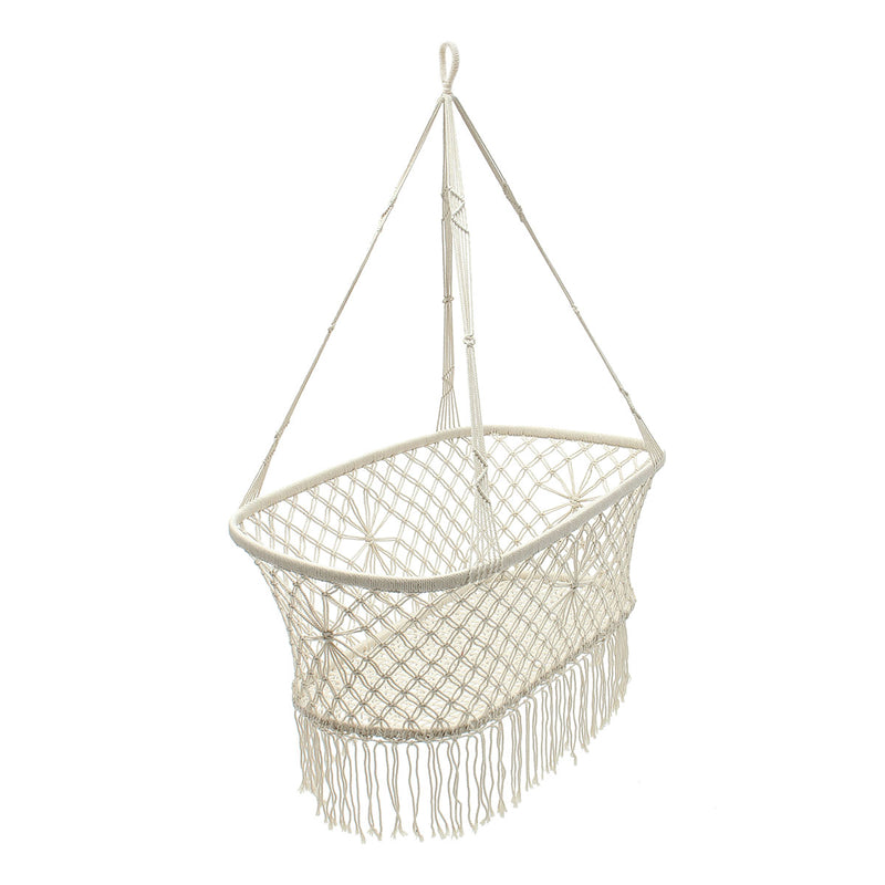 White Hanging Rope Macrame Hammock Chair Swing Baby Nursery Bassinet Cradle