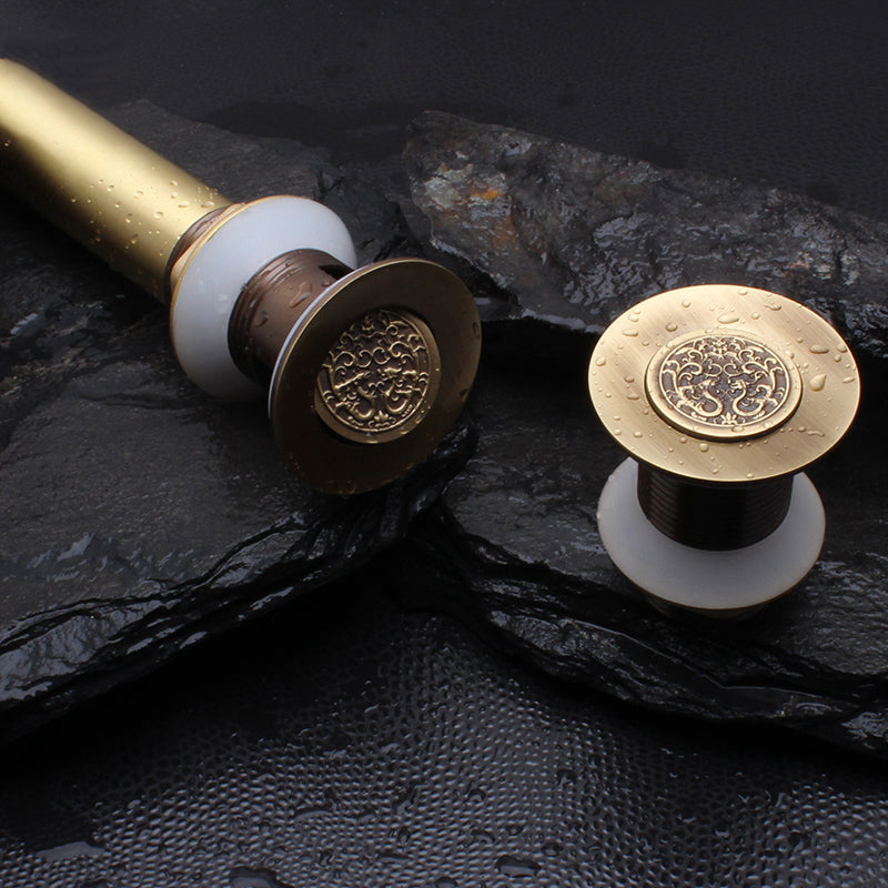 WANFAN PLF00A11XX Antique Brass Chinese Dragon Style Bathroom Floor Drain Pop Up Waste Vanity Vessel