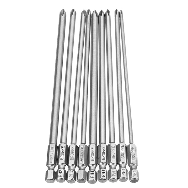 Broppe 9pcs 150mm Magnetic Cross Head Screwdriver Bits Long Hex Shank