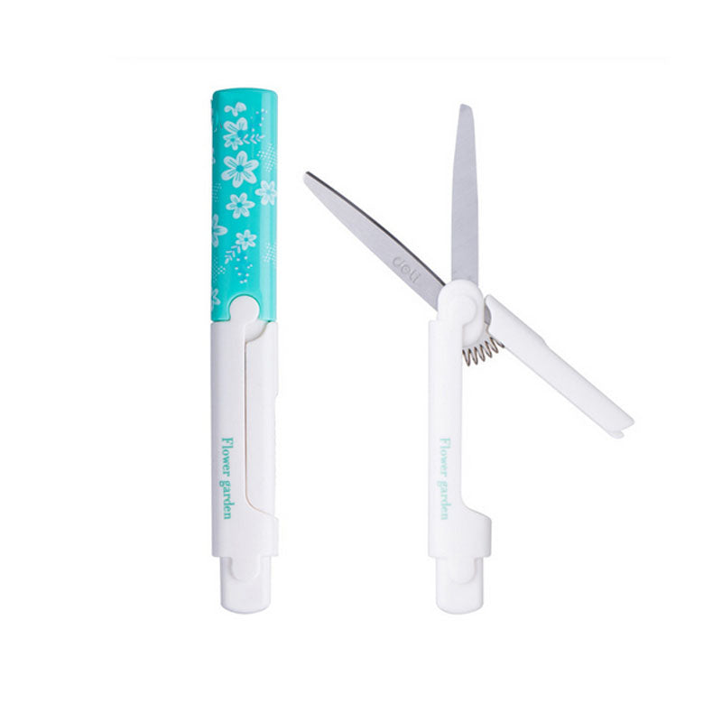 Deli 6076A Portable Scissors Cute Curved Cut Rebound Spring Multipurpose Office Scissors Stainless Steel Scissors