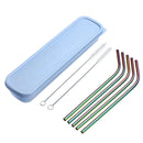 8pcs Stainless Steel Colorful Curved Straw Reusable Straw Set with 2 Brushes Storage Box