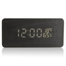 USB Voice Control Wooden Wooden Rectangle Temperature LED Digital Alarm Clock Humidity Thermometer