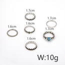 6 Pcs/Set Ethnic Antique Silver Rhinestone Heart Shape Finger Ring Geometry Knuckle Ring for Women