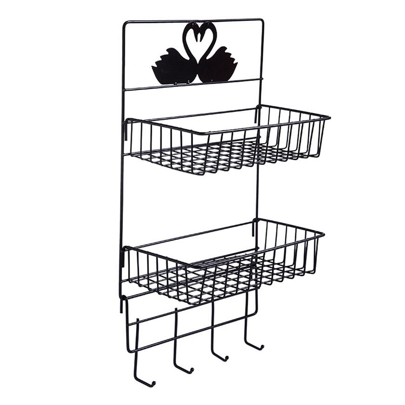 2 Layers Adhesive Wall Shelf Iron Keys Hanging Storage Rack Home Kitchen Door Organizer