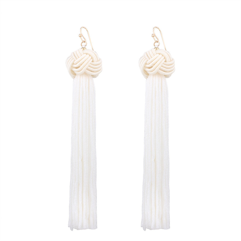 Bohemian Hand-woven Braided Rope Knot Long Tassel Earrings Ethnic Jewelry for Women