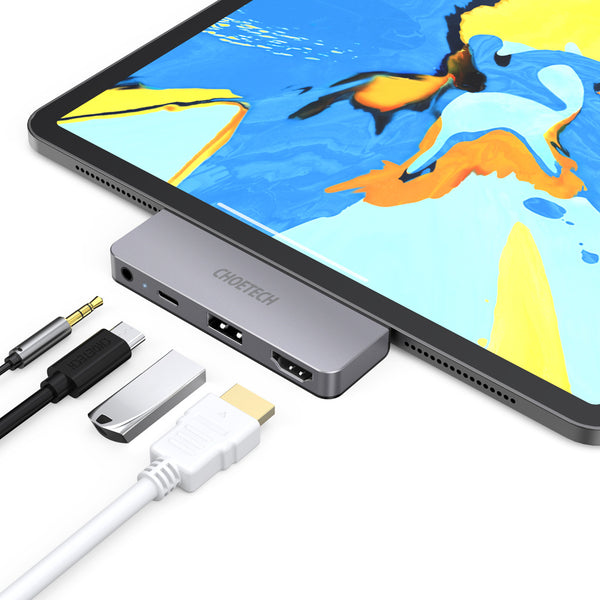 CHOETECH USB-C Hub Docking Station Adapter with USB 2.0/4K@60Hz HD Video Output Display/3.5mm Audio Jack/60W PD Charging Port