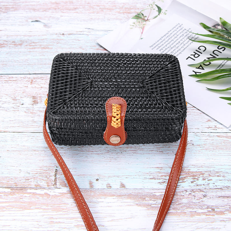 2L Straw Bag Rattan Woven Crossbody Beach Bag Handbag Outdoor Travel