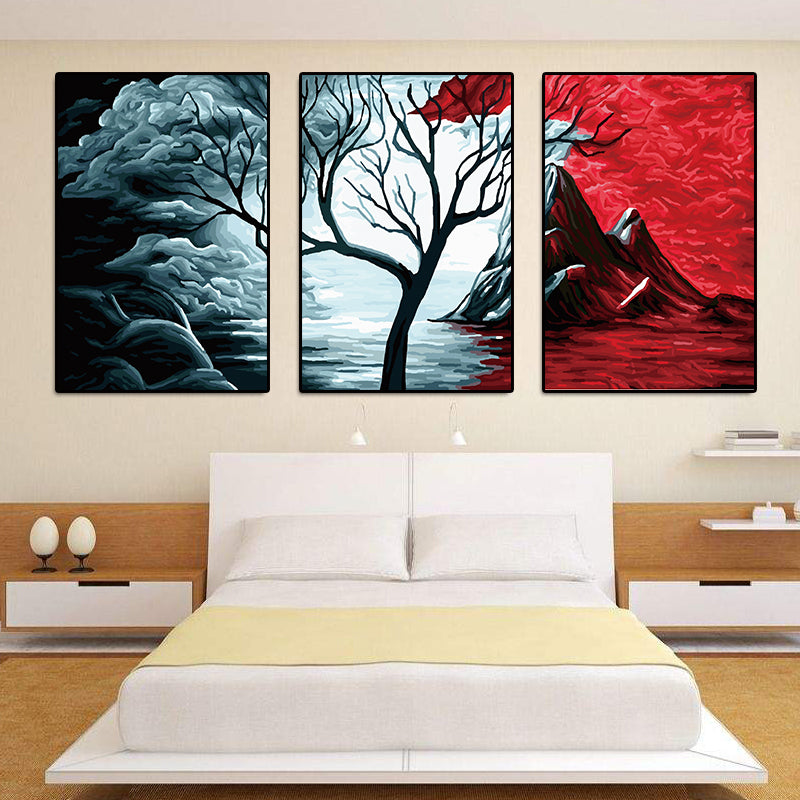 Miico Hand Painted Three Combination Decorative Paintings Botanic Tree Wall Art For Home Decoration