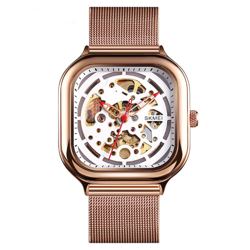 SKMEI 9184 Fashion Men Automatic Watch Waterproof Hollow Art Stainless Steel Strap Mechanical Watch
