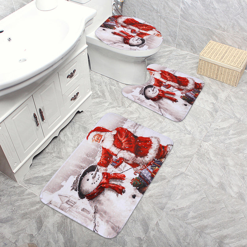 3Pcs/Set Bathroom Non-Slip Christmas Style Bathroom Carpet Rug Toilet Seat Cover Mat Set