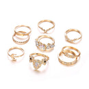 9 Pcs Ethnic Colorful Diamond Ring Set Retro Gold Moon Rhinestone Rings For Women
