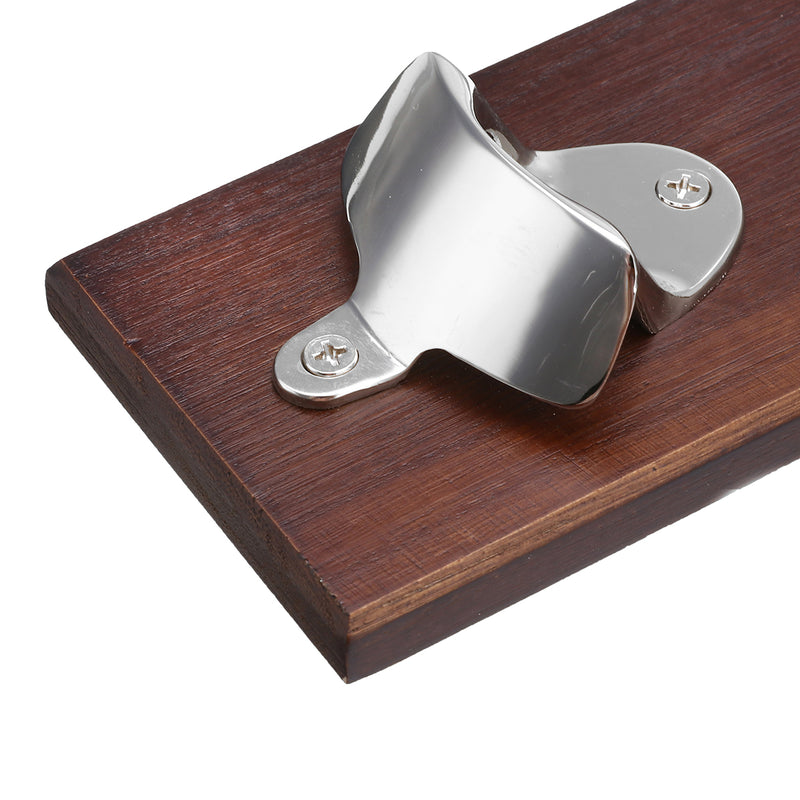 Wall Mounted Bottle Opener Rustic Wood Alloy Cap Catcher Kitchen Bar Decorations