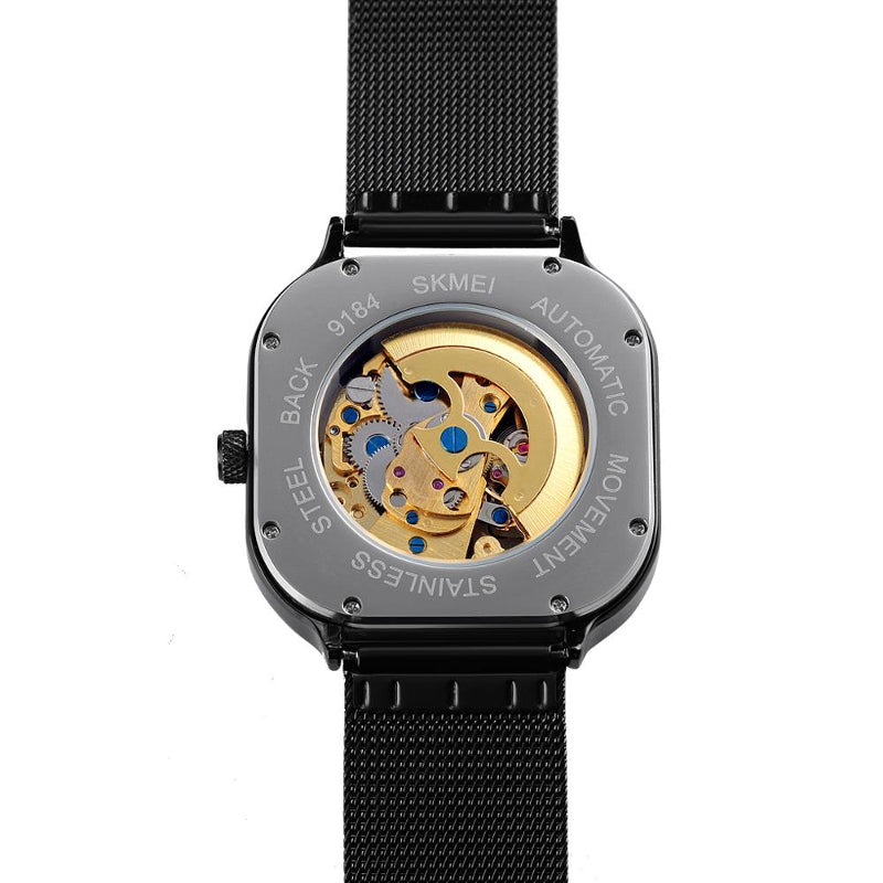 SKMEI 9184 Fashion Men Automatic Watch Waterproof Hollow Art Stainless Steel Strap Mechanical Watch