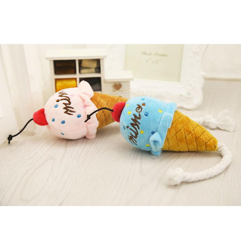 Soft Pink And Blue Cone Ice Cream Sound Toy Bread Kid Gift Pet Toys