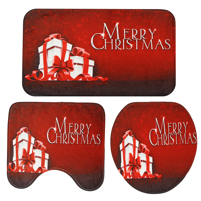 3PCS Christmas Home Decoration Santa Snowman Bathroom Toilet Seat Covers Mat Set