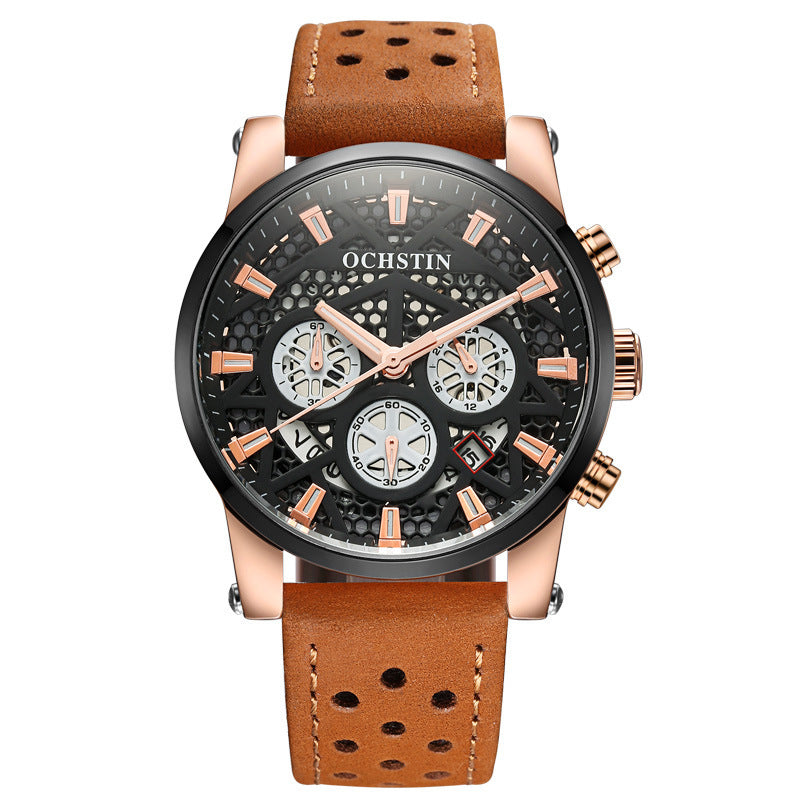 OCHSTIN GQ067B Working-dials Calendar Creative Wrist Watch Leather Strap Quartz Watches