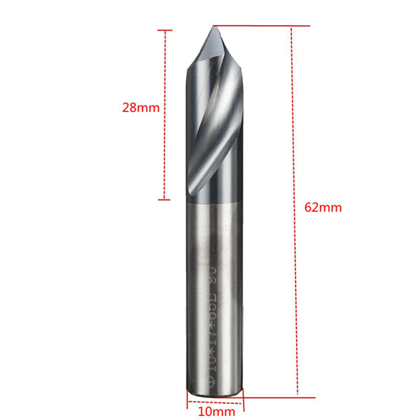 2 Flutes 90 Degree 10mm Carbide Chamfer Mill 62mm Length End Milling Cutter Bit