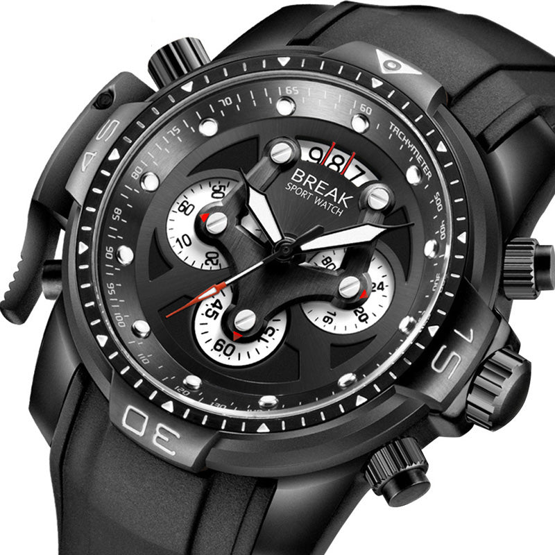 BREAK 5601 Multifunction Men Watch Military Style Rubber Strap Quartz Movement Watch
