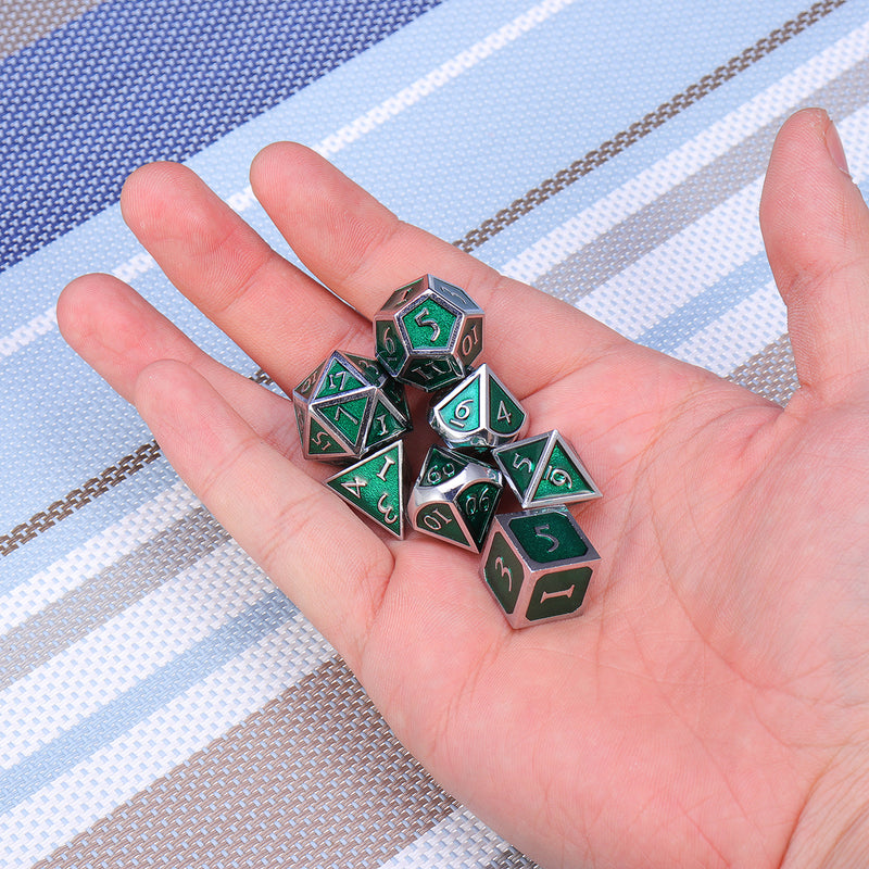 Zinc Alloy Metal Polyhedral Dice Silver Border Green Enamel Body Role Playing Game Dice Gadget RPG