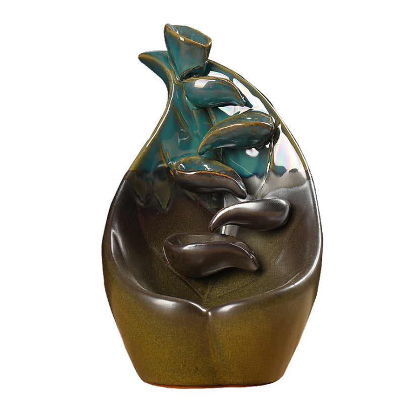 Backflow Incense Burner Ceramic Retro Censer Holder Home Decoration 11x19.5cm