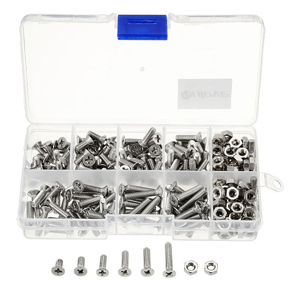 Suleve M4SP2 M4 Stainless Steel Phillips Flat Head Screws Bolts Nuts Assortment Kit 250Pcs
