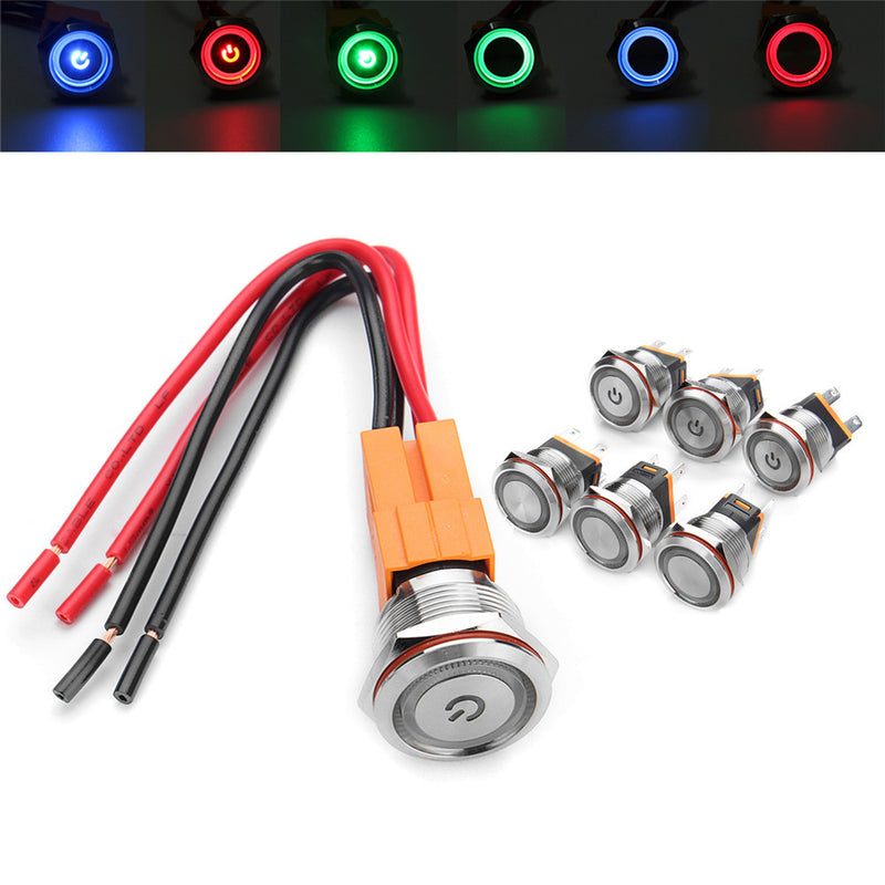 22mm 12V 24V 15A 3000W Metal Latching Switch Angel Halo LED Illuminated Power Switch
