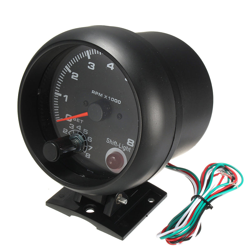 95mm 3.75inch Tachometer Tacho Gauge Meter 0-8000 RPM With LED Shift Light 12V