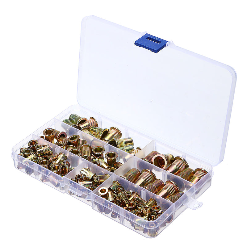 120Pcs Flat Head Insert Rivet Nut Nutsert Mixed Nuts Tool Kit Zinc Plated Carbon Steel Rivet Assortment Set