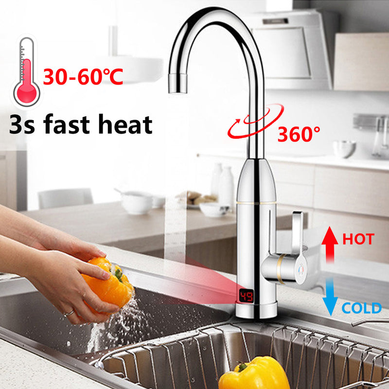 220V 3kW Instant Electric Hot Faucet Fast Water Heater Bathroom Kitchen Tap LED Display