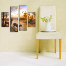 Miico Hand Painted Four Combination Decorative Paintings Lakeside Scenery Wall Art For Home Decoration