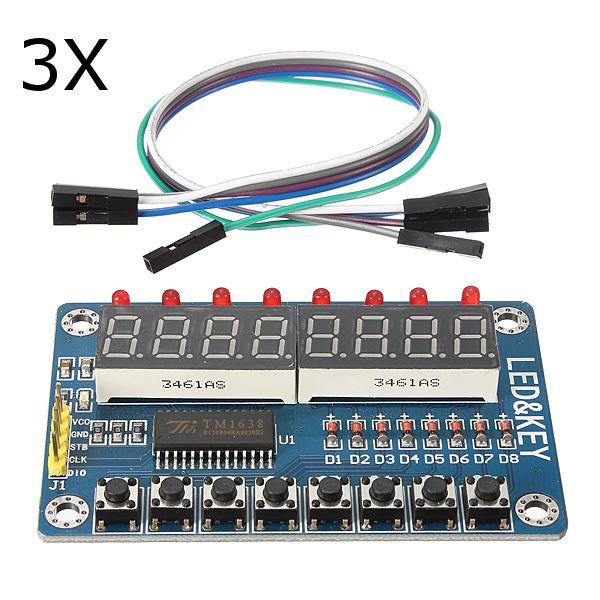 3Pcs TM1638 Chip Key Display Module 8 Bits Digital LED Tube AVR