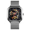 SKMEI 9184 Fashion Men Automatic Watch Waterproof Hollow Art Stainless Steel Strap Mechanical Watch