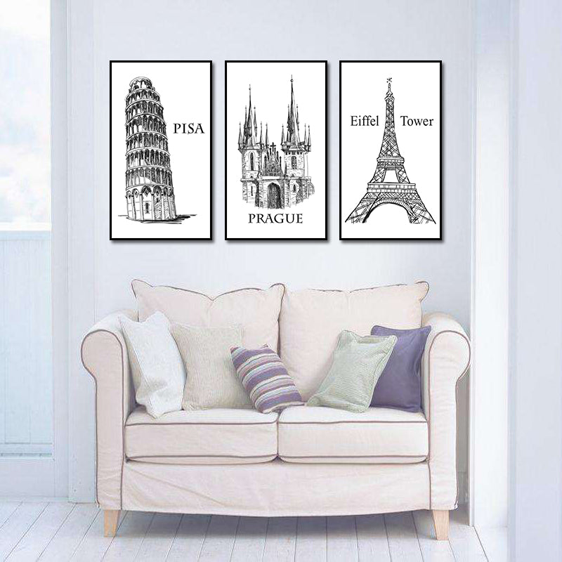 Miico ALTB-A Hand Painted Three Combination Decorative Paintings Architecture Wall Art For Home Decoration