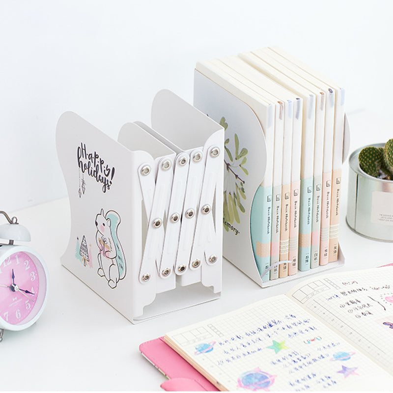 Telescopic Folding Book Stand Bookends Bookshelf Office Cartoon Animal Squirrel Penguin Cat Dog Patterns Book Folder Students Storage Stationery
