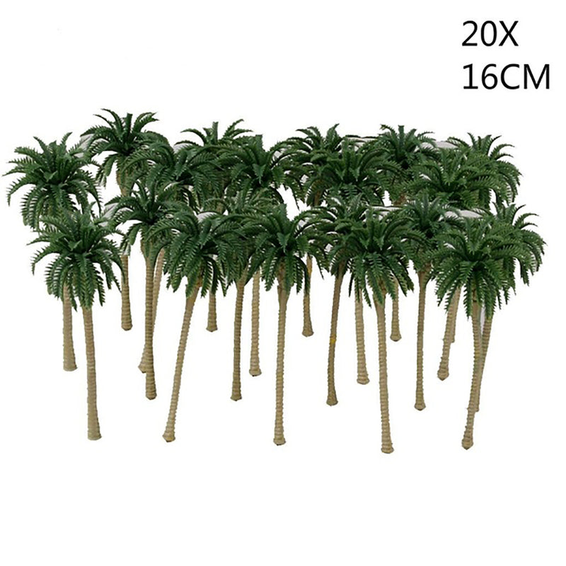20pcs Plastic Palm Tree Model Train Green Brown Landscape Layout Scale Decorations 16cm 6.3