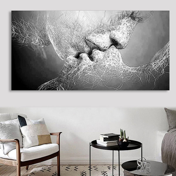 Black & White Love Kiss Wall Art Picture Print Abstract Arts on Paintings For Room Decorations