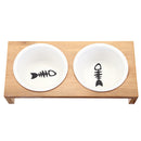 Elevated Dog Cat Bamboo Pet Feeder Ceramic Bowl Raised Stand 3 Sizes Durable