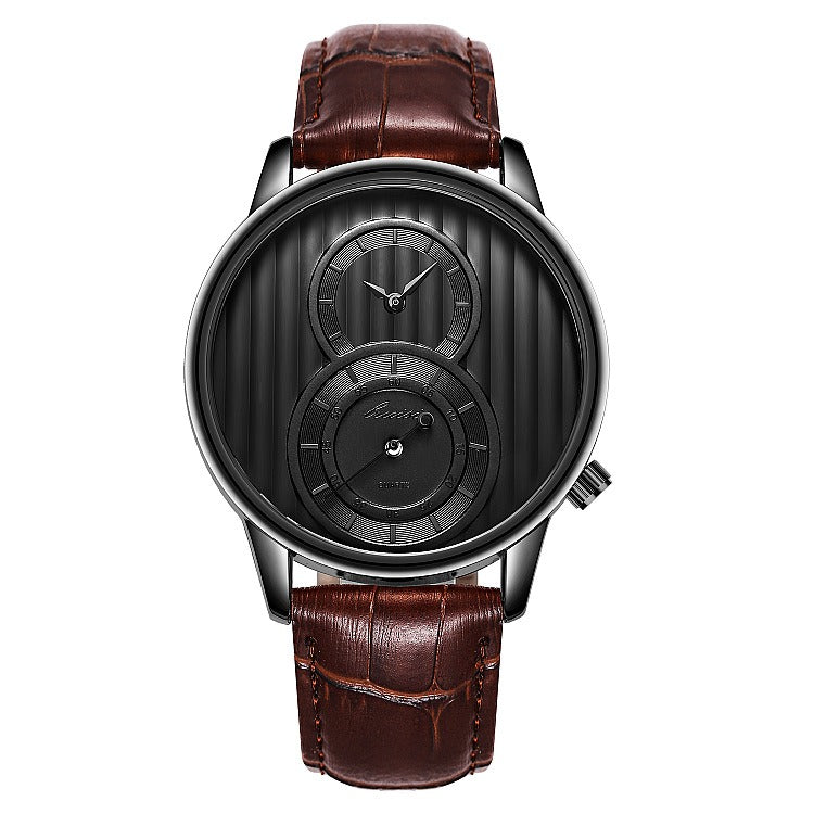 Fashion Dial Organ Stripe Two Creative Dial Leather Men Watch Classic Quartz Watch