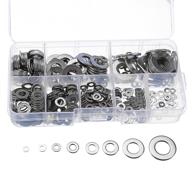 500pcs M2 M2.5 M3 M4 M5 M6 M8 M10 Hardware Stainless Steel Flat Washer Metric Flat Washers Assortment Kit