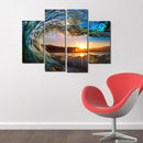 Miico Hand Painted Four Combination Decorative Paintings Wave Sunset Wall Art For Home Decoration