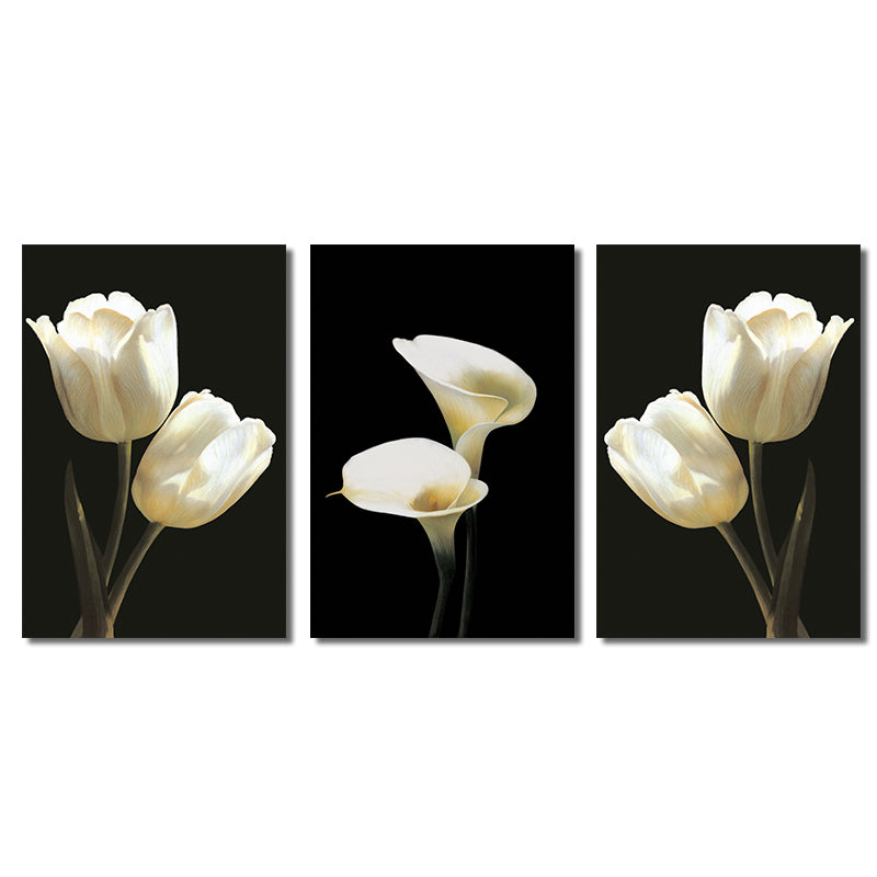 Miico Hand Painted Three Combination Decorative Paintings Botanic White Flower Wall Art For Home Decoration