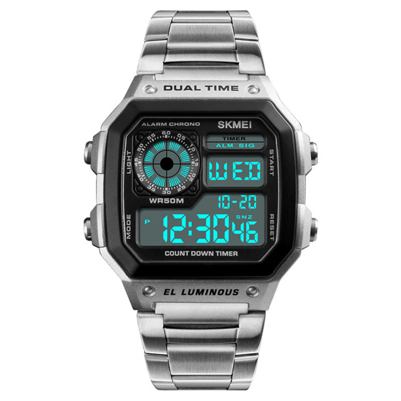 SKMEI 1335 Digital Watch Men Chronograph Alarm Watch Fashion Style Stainless Steel Sport Watch