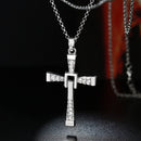 Men Cross Pendant Chain Long Necklace Crystal Alloy